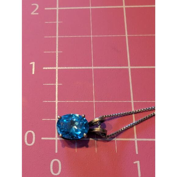 Vtg 925 Sterling Brilliant Blue Crystal Solitaire Pendant Box Chain Necklace - Picture 6 of 9